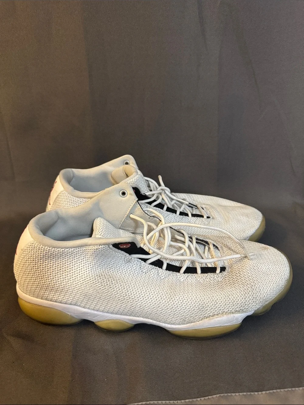 Jordan Men’s Athletic Shoes — White with Gum Soles and Red Jumpman